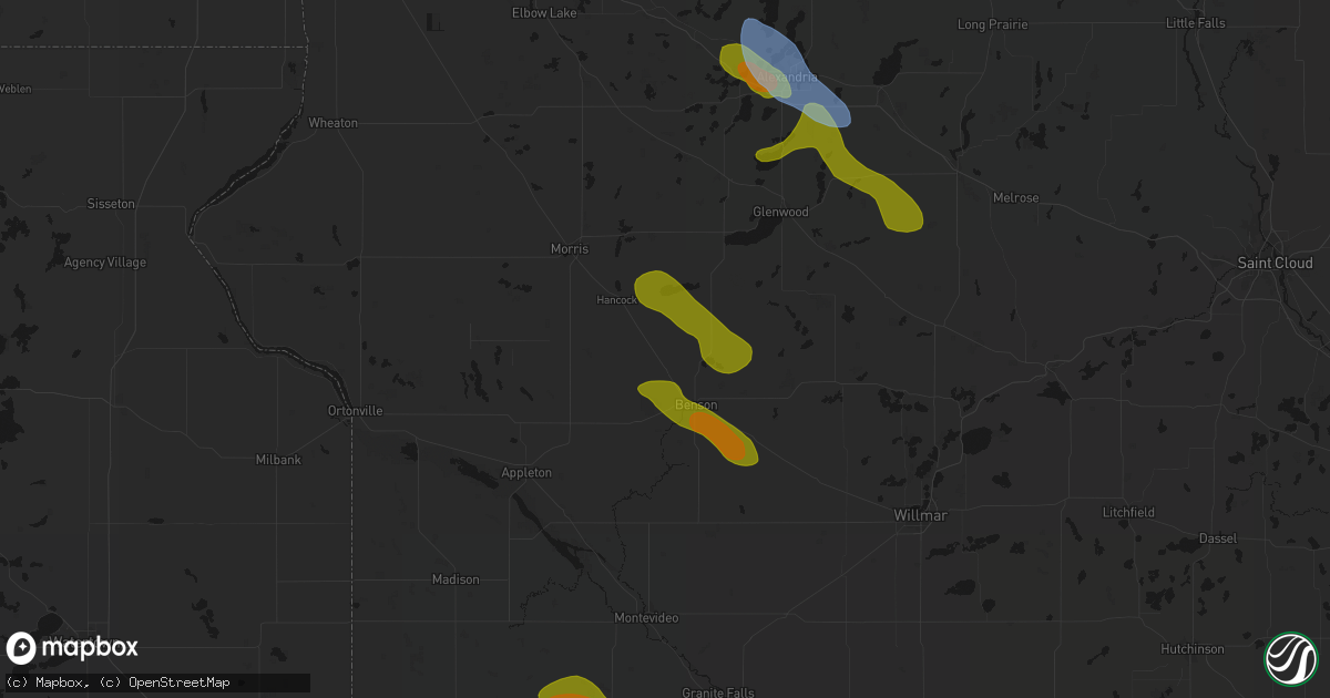 Hail map in Clontarf, MN on June 5, 2026