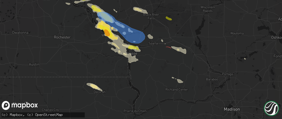 Hail map in Coon Valley, WI on June 5, 2026