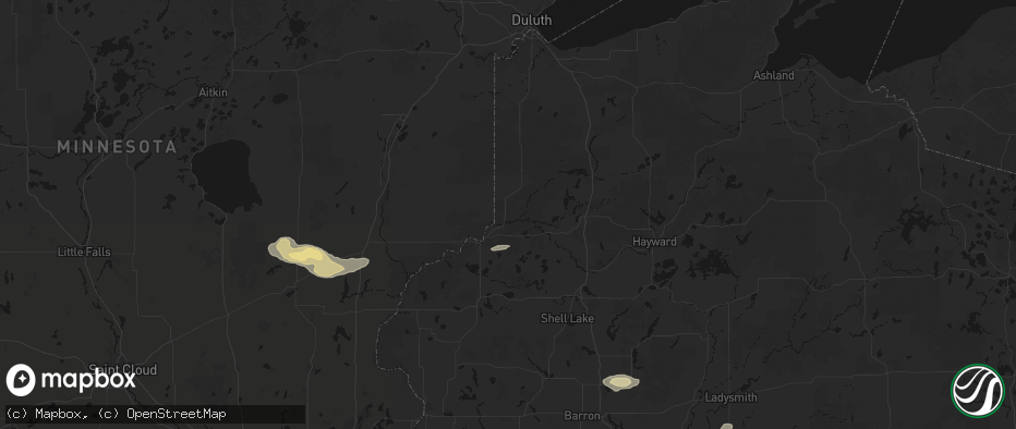 Hail map in Danbury, WI on June 5, 2026