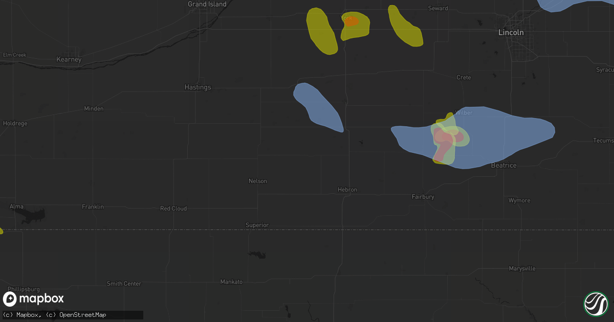 Hail map in Davenport, NE on June 5, 2026