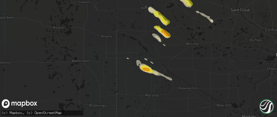 Hail map in Dawson, MN on June 5, 2026