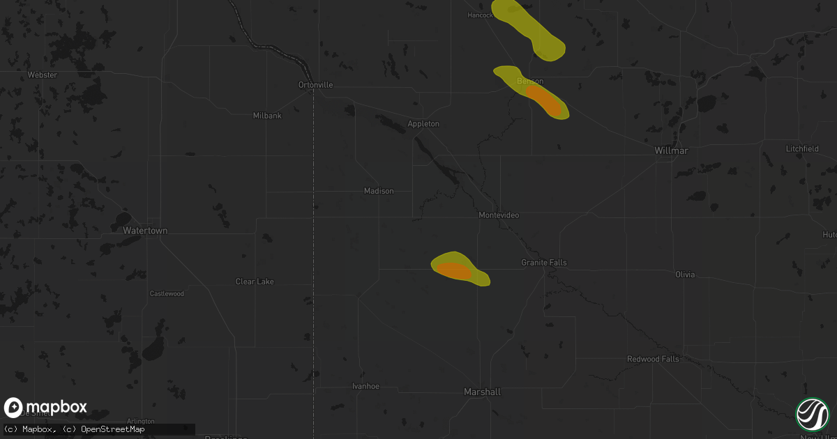 Hail map in Dawson, MN on June 5, 2026