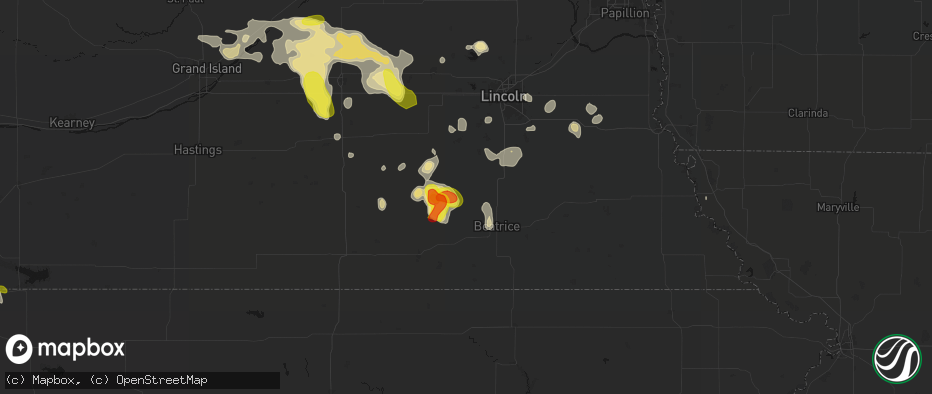 Hail map in De Witt, NE on June 5, 2026