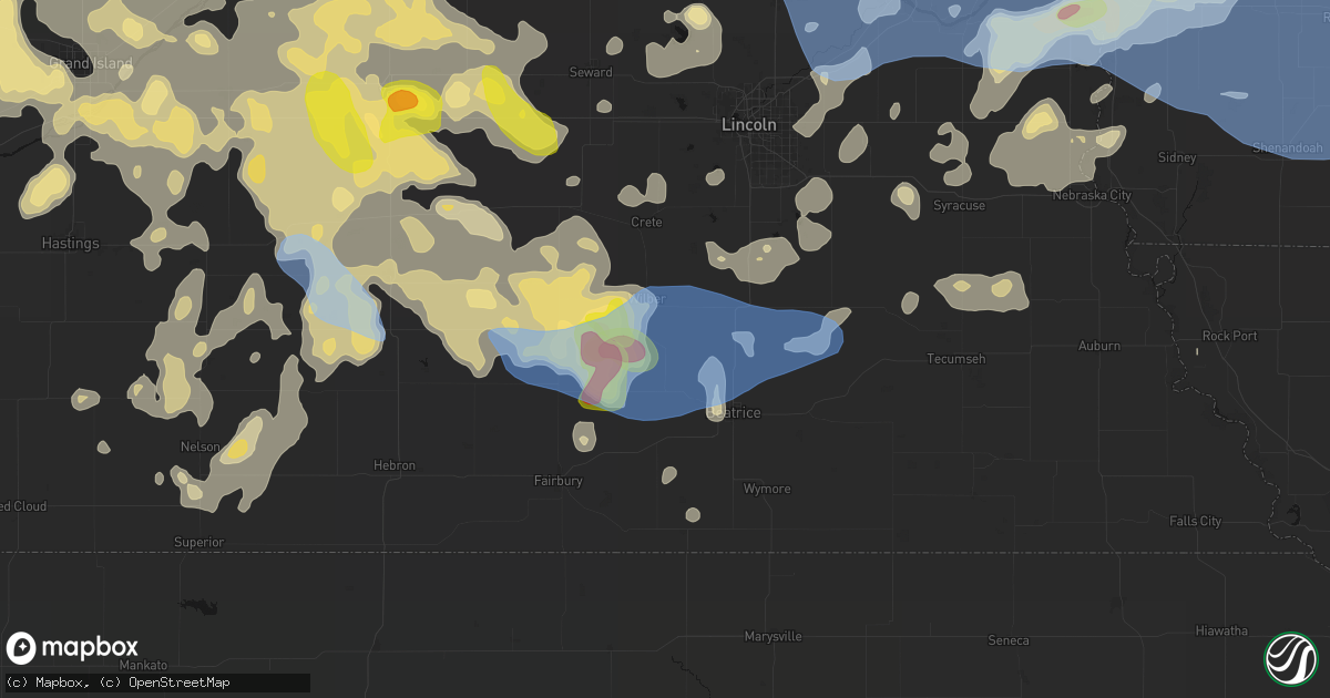 Hail map in De Witt, NE on June 5, 2026