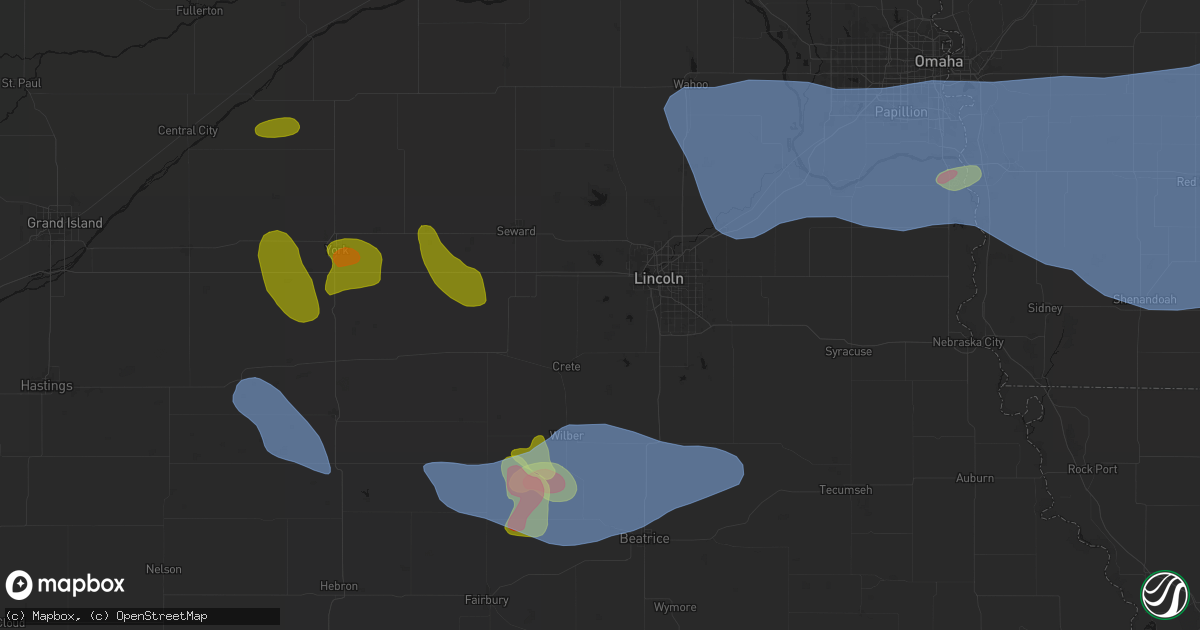 Hail map in Denton, NE on June 5, 2026