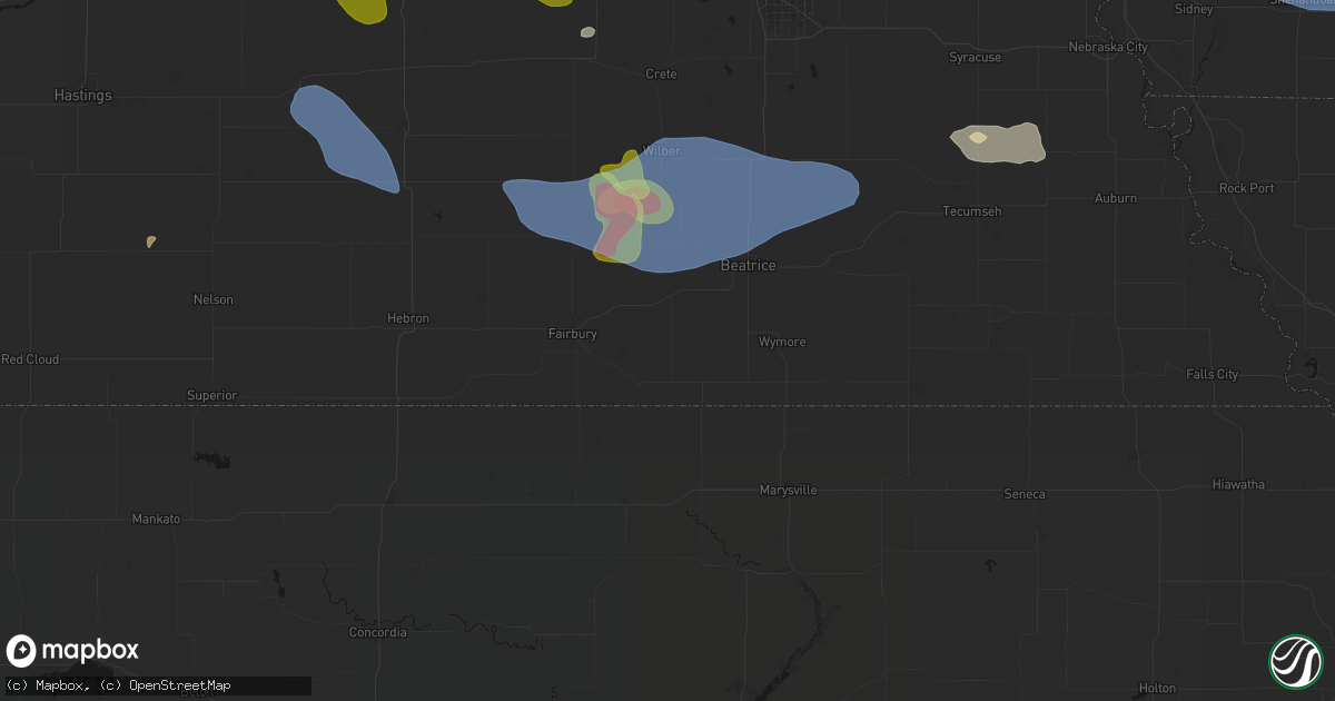 Hail map in Diller, NE on June 5, 2026