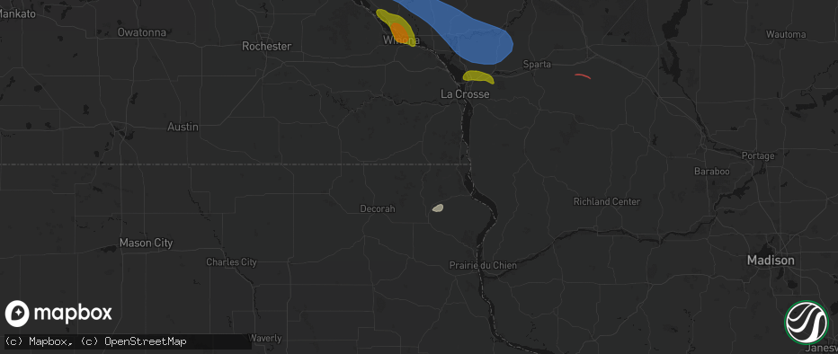 Hail map in Dorchester, IA on June 5, 2026