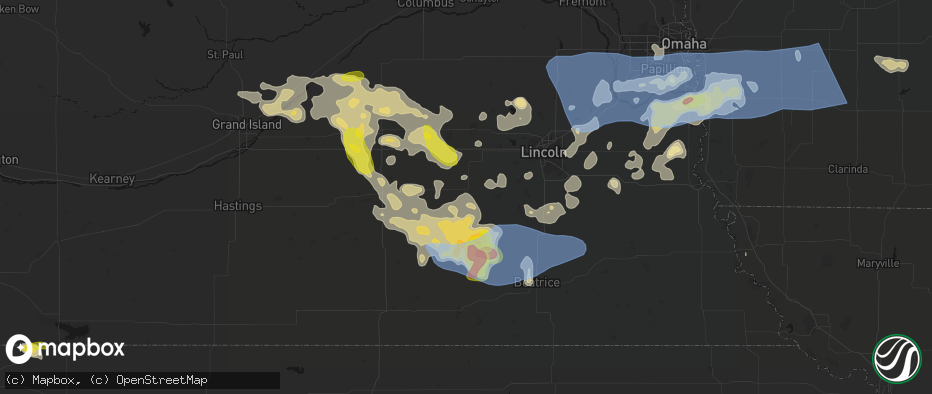 Hail map in Dorchester, NE on June 5, 2026