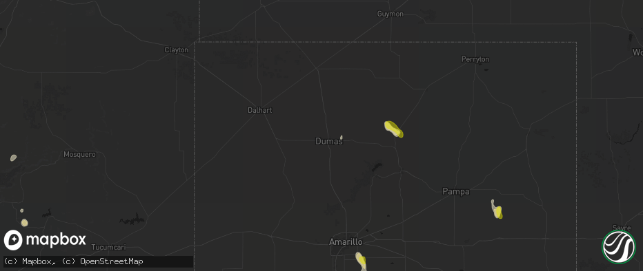 Hail map in Dumas, TX on June 5, 2026