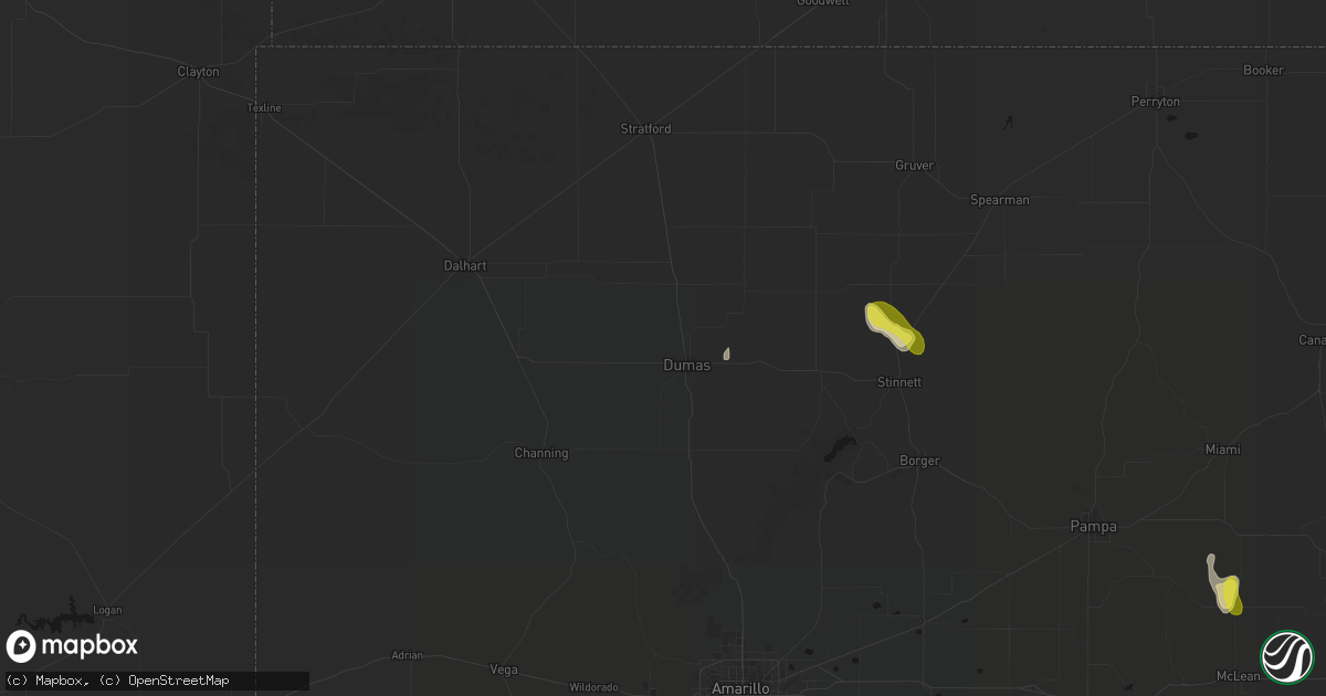 Hail map in Dumas, TX on June 5, 2026