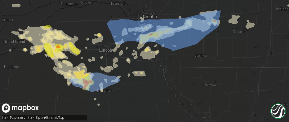 Hail map in Dunbar, NE on June 5, 2026