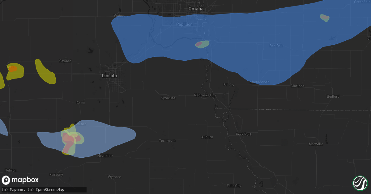 Hail map in Dunbar, NE on June 5, 2026