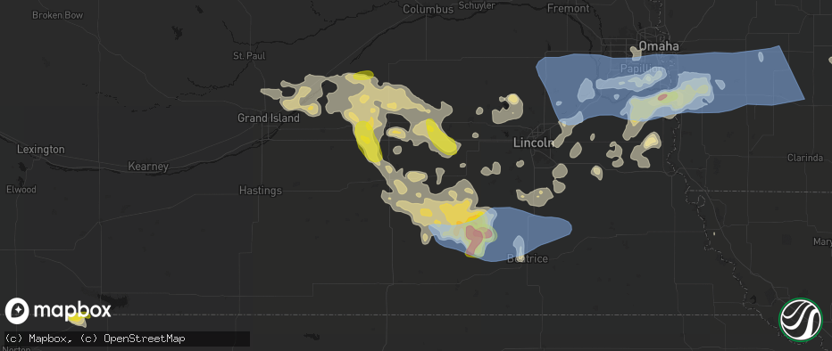 Hail map in Exeter, NE on June 5, 2026