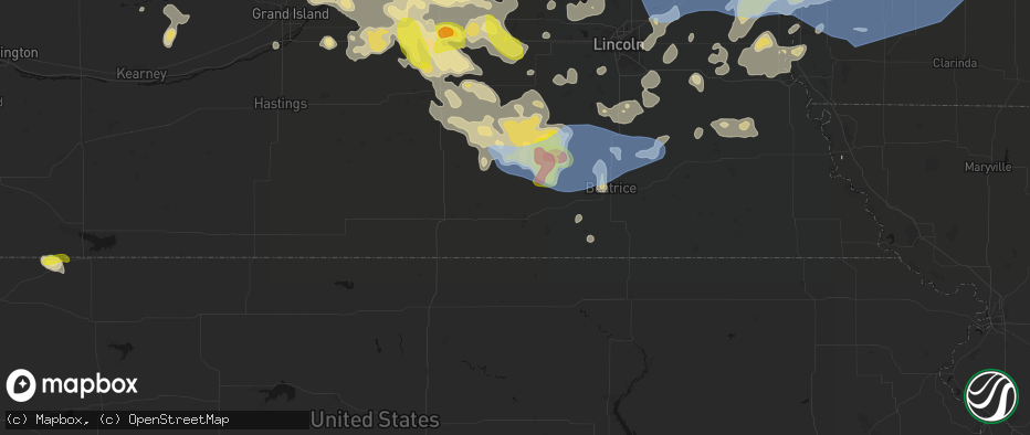 Hail map in Fairbury, NE on June 5, 2026