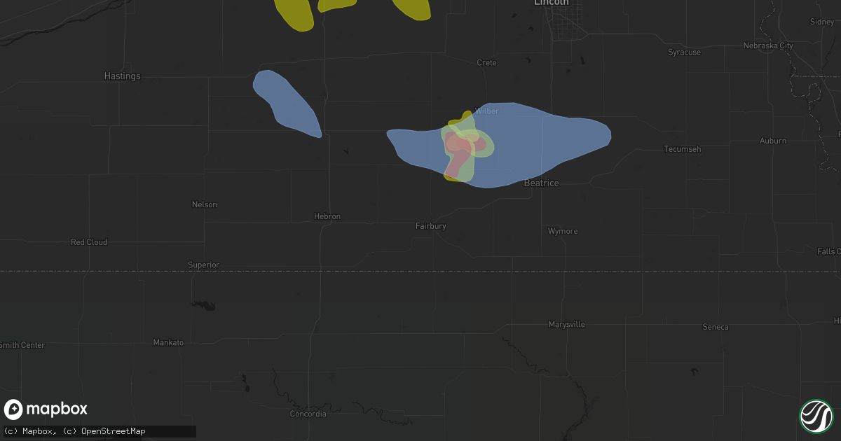 Hail map in Fairbury, NE on June 5, 2026
