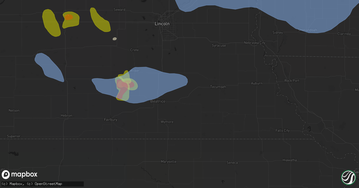 Hail map in Filley, NE on June 5, 2026