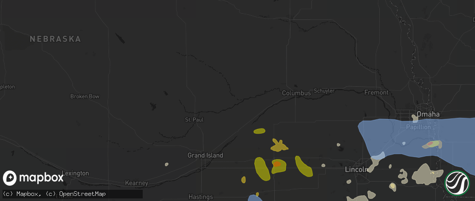 Hail map in Fullerton, NE on June 5, 2026
