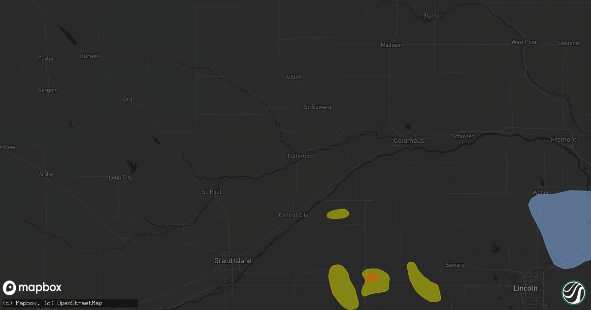 Hail map in Fullerton, NE on June 5, 2026