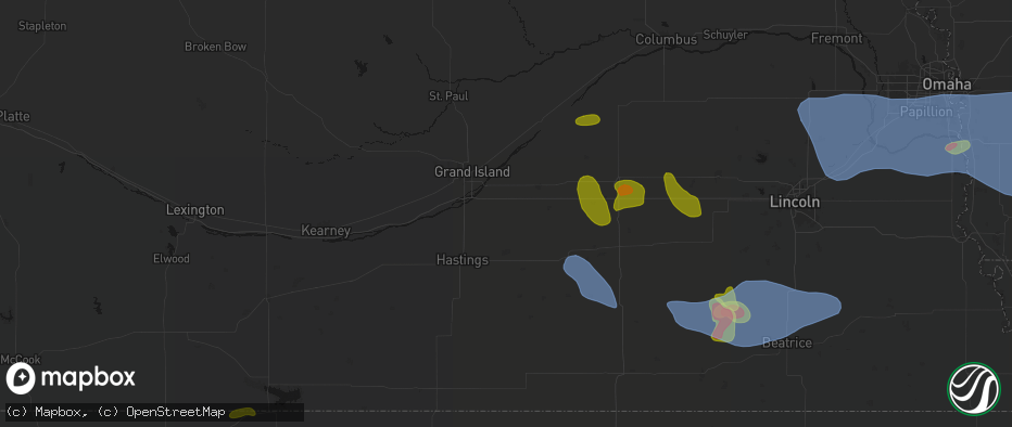 Hail map in Giltner, NE on June 5, 2026