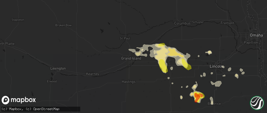 Hail map in Grand Island, NE on June 5, 2026