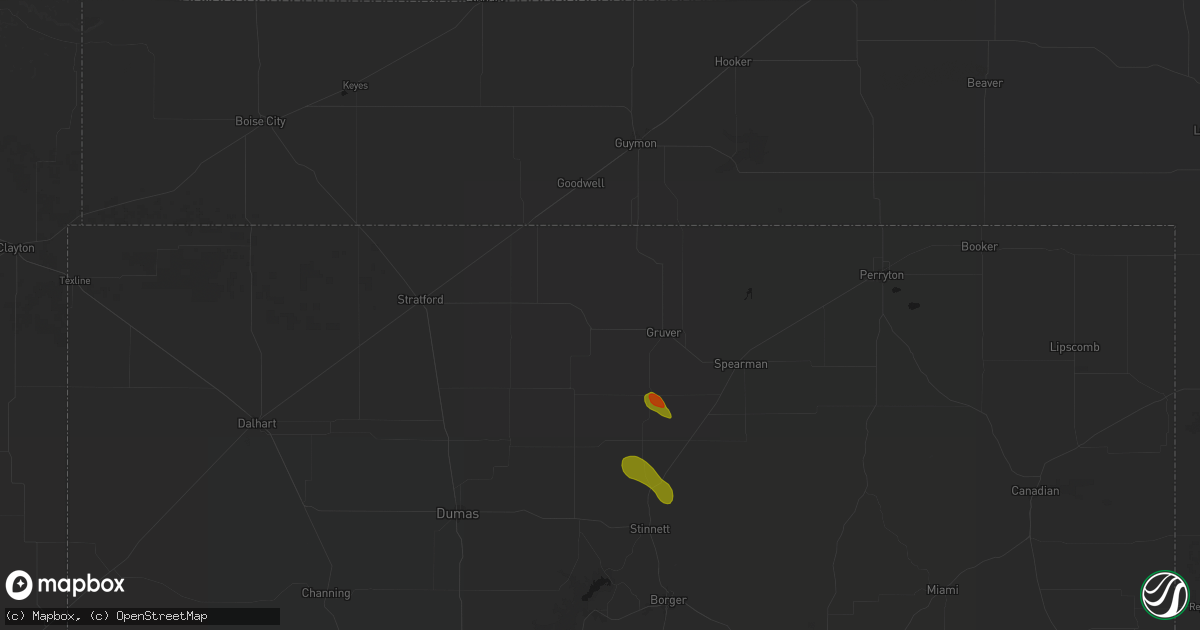 Hail map in Gruver, TX on June 5, 2026