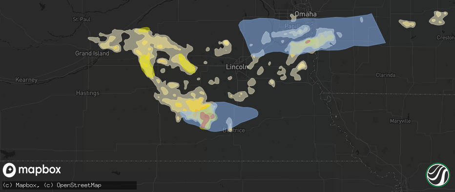 Hail map in Hallam, NE on June 5, 2026