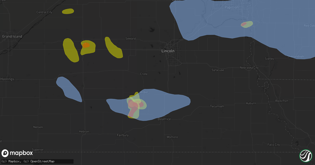 Hail map in Hallam, NE on June 5, 2026