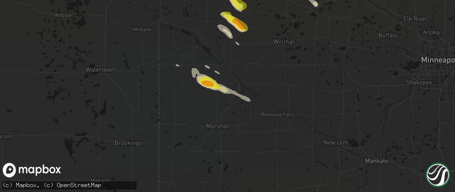 Hail map in Hanley Falls, MN on June 5, 2026