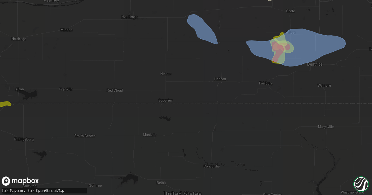 Hail map in Hardy, NE on June 5, 2026
