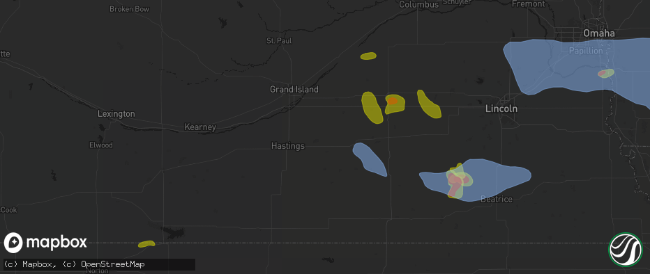 Hail map in Harvard, NE on June 5, 2026