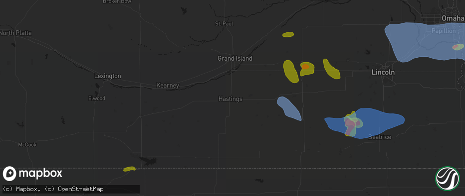 Hail map in Hastings, NE on June 5, 2026