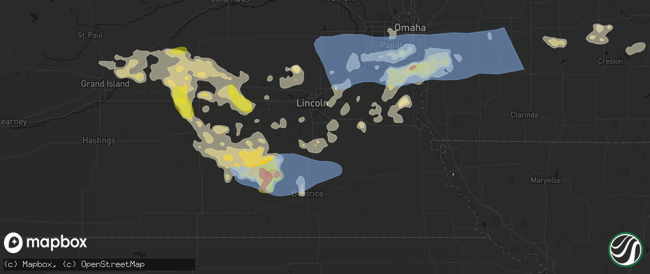 Hail map in Hickman, NE on June 5, 2026