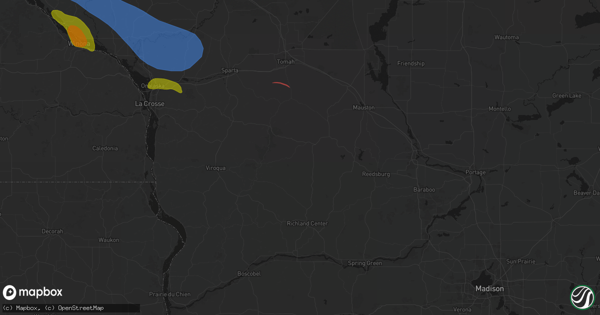 Hail map in Hillsboro, WI on June 5, 2026
