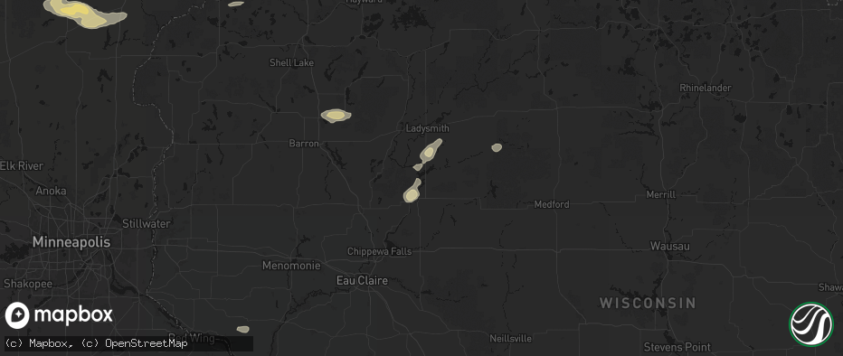 Hail map in Holcombe, WI on June 5, 2026