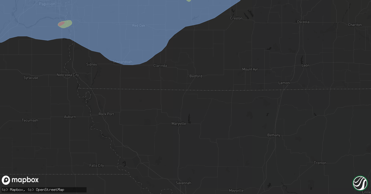 Hail map in Hopkins, MO on June 5, 2026