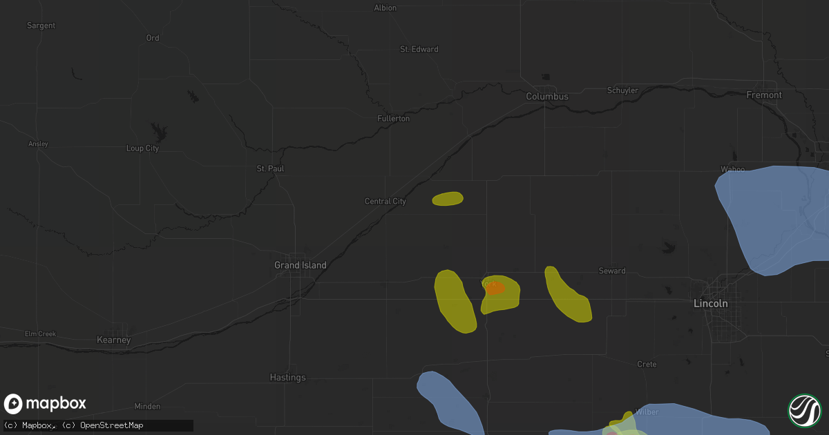 Hail map in Hordville, NE on June 5, 2026