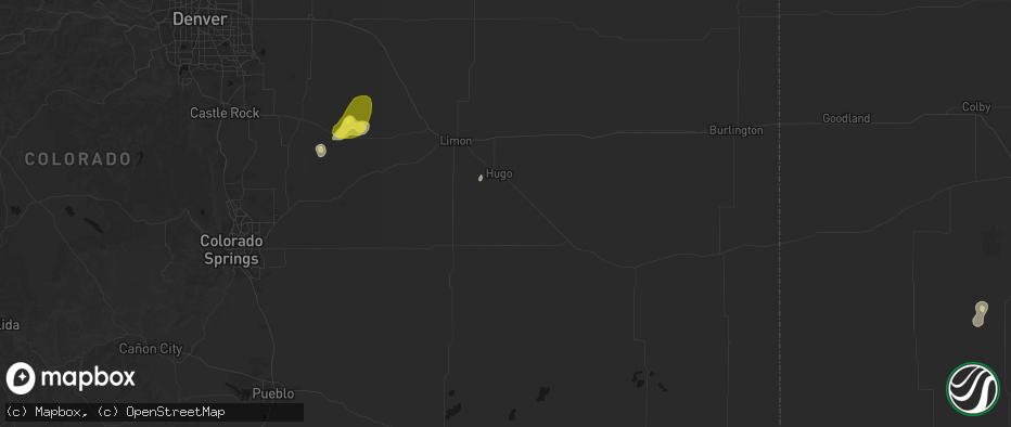 Hail map in Hugo, CO on June 5, 2026