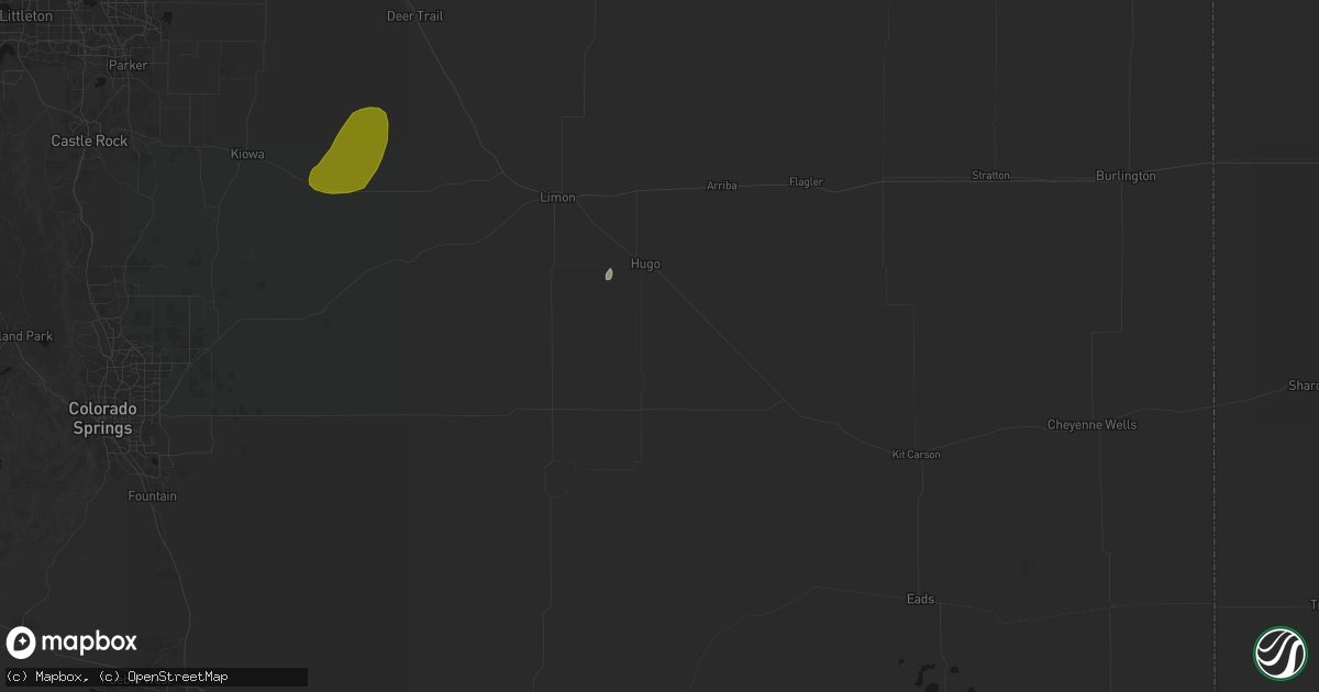 Hail map in Hugo, CO on June 5, 2026