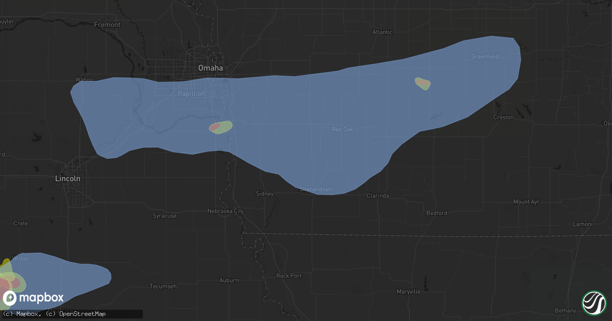 Hail map in Imogene, IA on June 5, 2026