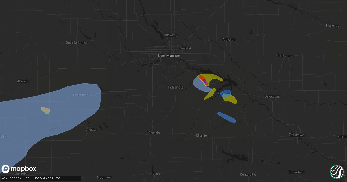 Hail map in Indianola, IA on June 5, 2026