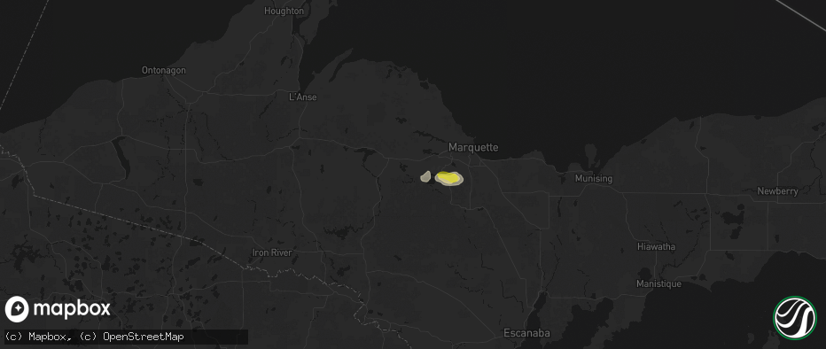 Hail map in Ishpeming, MI on June 5, 2026