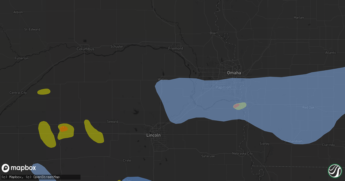Hail map in Ithaca, NE on June 5, 2026