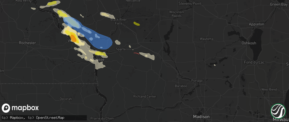 Hail map in Kendall, WI on June 5, 2026