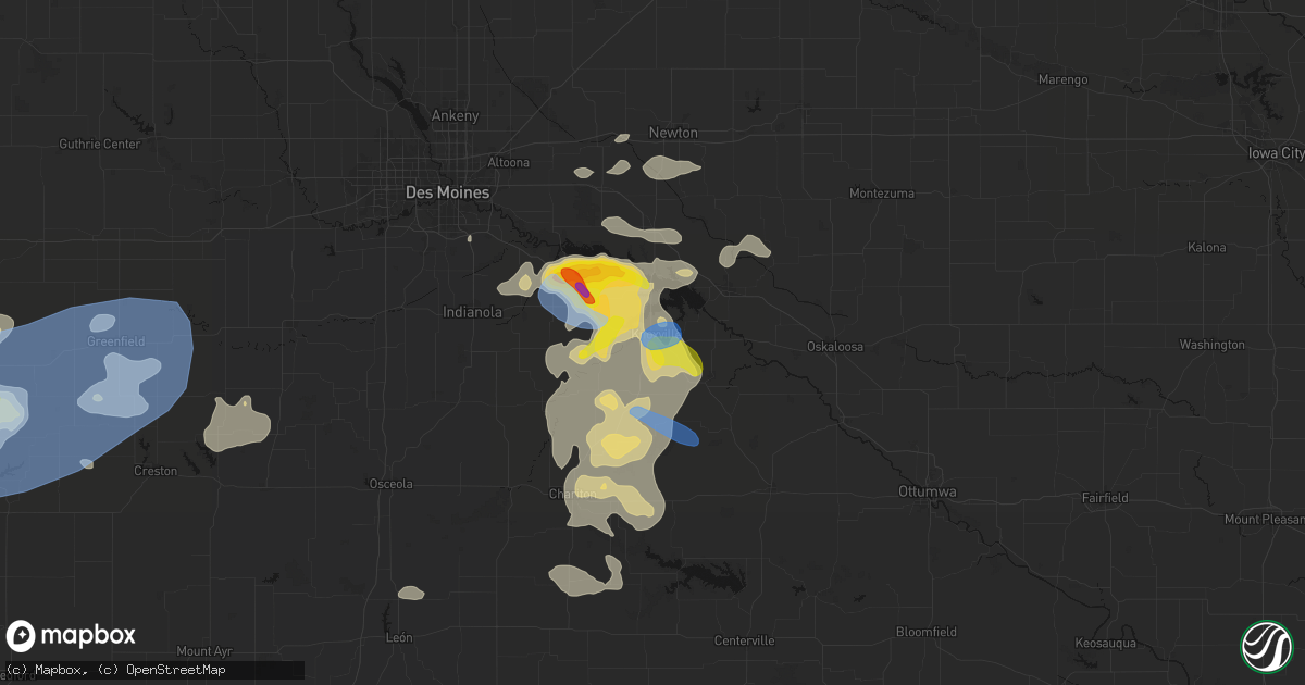 Hail map in Knoxville, IA on June 5, 2026
