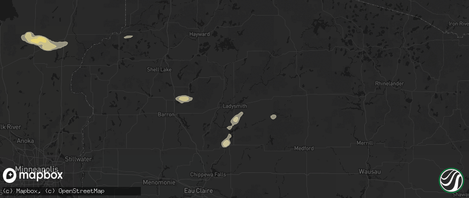 Hail map in Ladysmith, WI on June 5, 2026