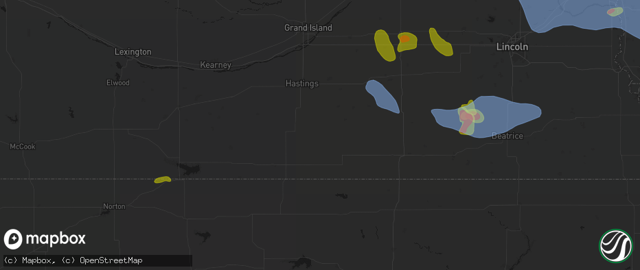 Hail map in Lawrence, NE on June 5, 2026
