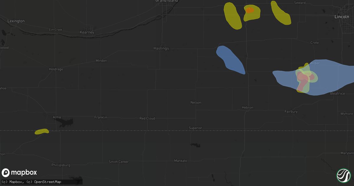 Hail map in Lawrence, NE on June 5, 2026