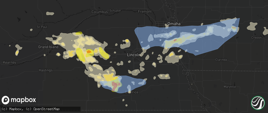Hail map in Lincoln, NE on June 5, 2026