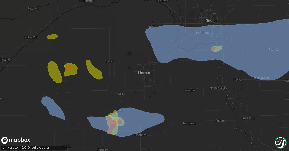 Hail map in Lincoln, NE on June 5, 2026