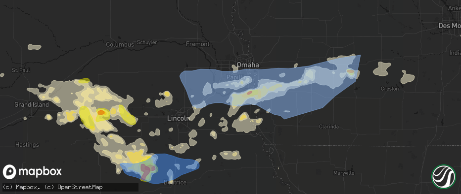 Hail map in Louisville, NE on June 5, 2026